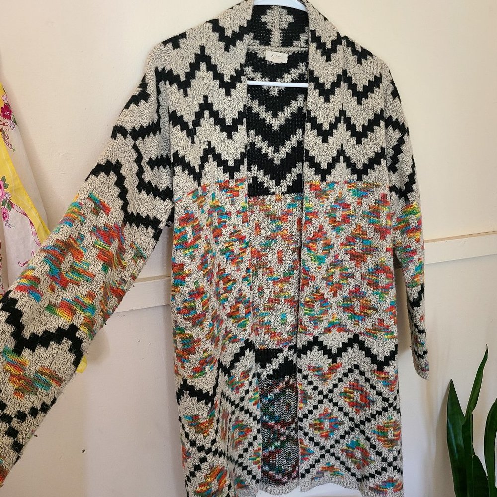 Women's Small Cardigan Debut Brand Multicolor Tribal Geometric Rainbow Casual